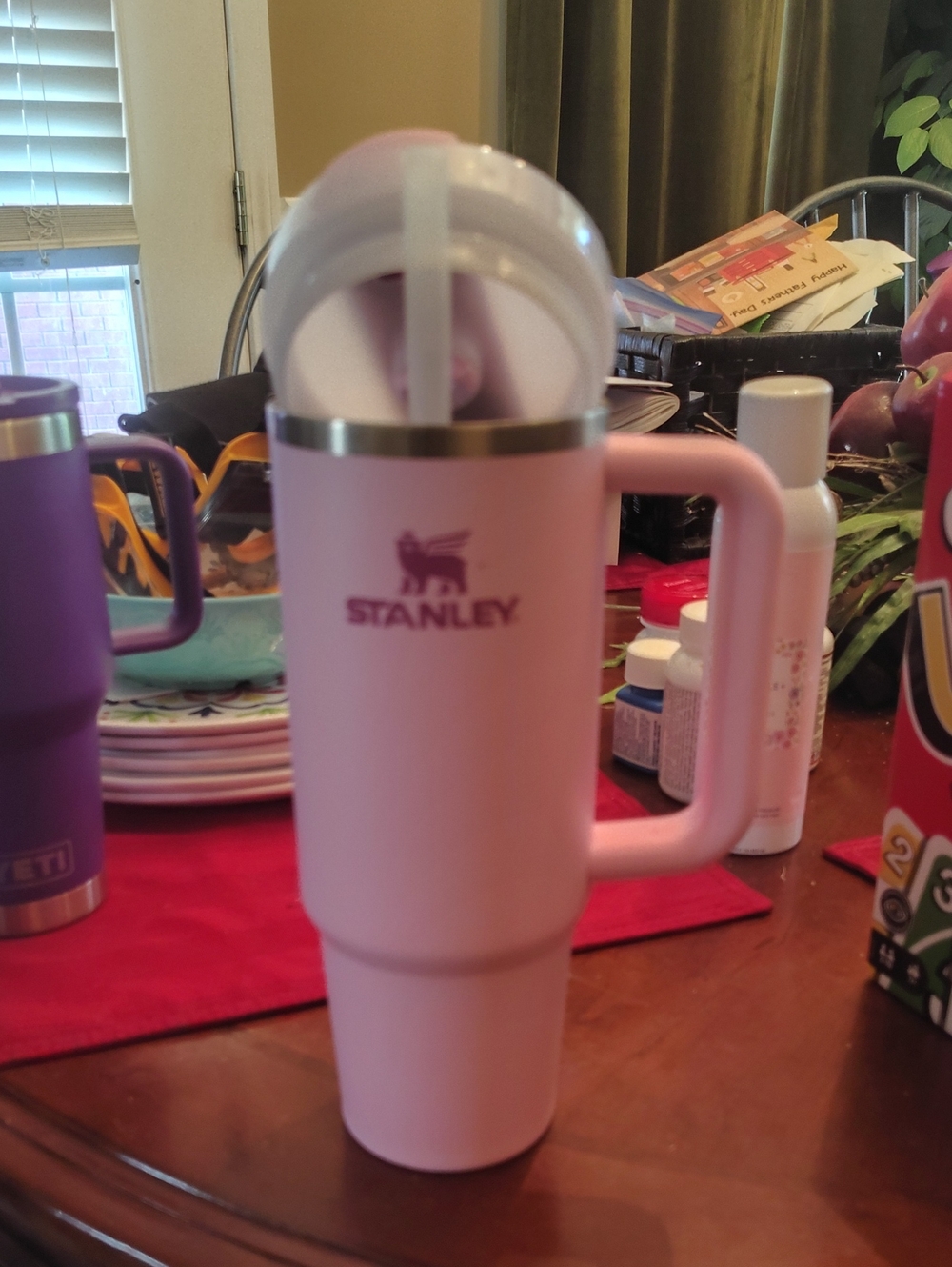 Stanley Pink Travel Tumbler with Handle and Straw